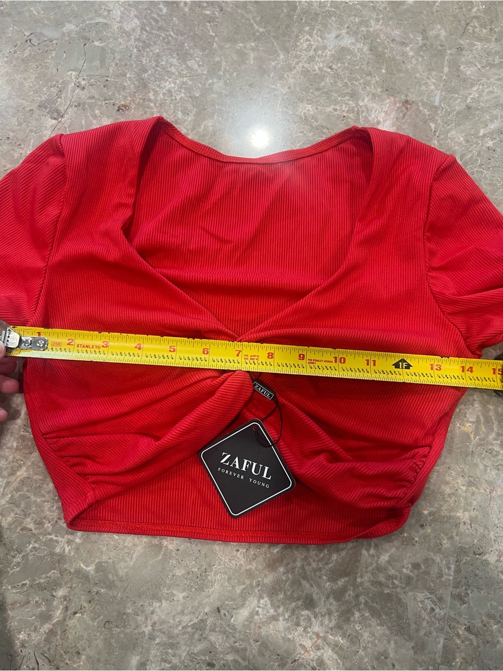 Zaful Red Knot-Front Ribbed Crop Top - Picture 2 of 5